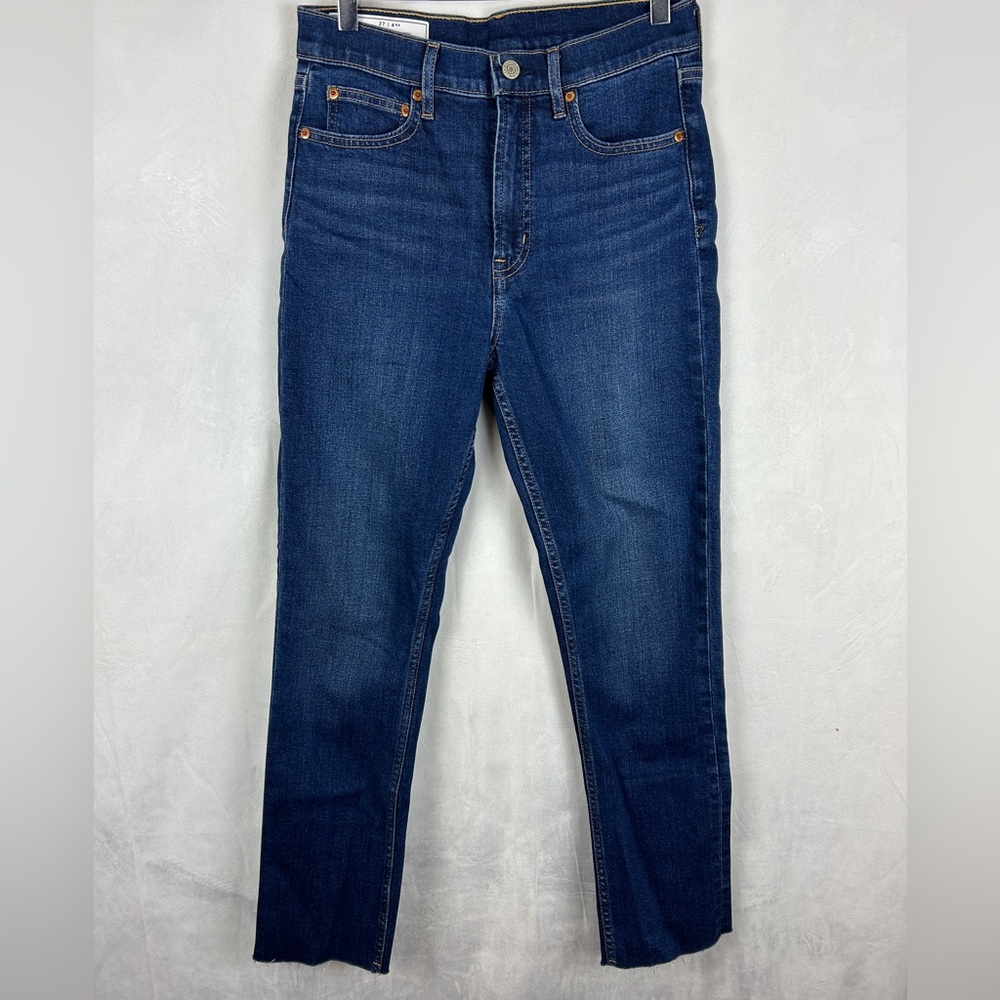GAP‎ Vintage Slim Straight High Rise Jeans Size 27/4 Dark Indigo Wash Raw Hem